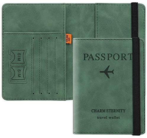 Cooja Passport Holder Cover Travel Wallet Organiser, Passport Case with RFID Blocking, PU Leather Travel Document Holder for Men&Women Travel Accessories (Green)