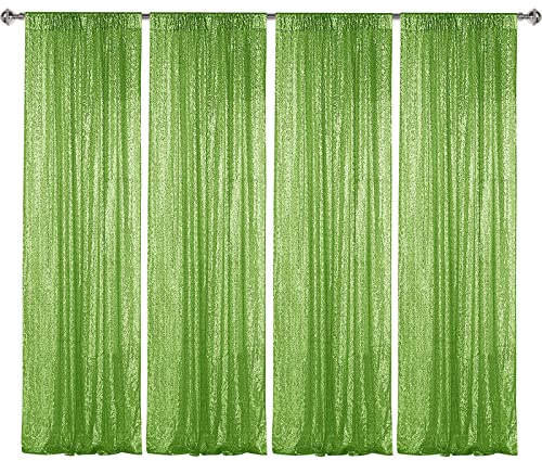 Sugargirl Cortina Tipo telón de Fondo de Lentejuelas Verde Manzana, 4 Paneles de 2 x 8 pies, Cortinas de Fondo Verde Manzana con Purpurina, telón de Fondo de fotografía Brillante para Fiesta, Boda,