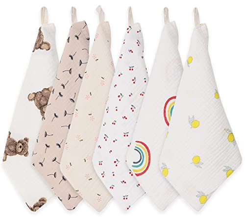 norinori Musselin Waschlappen 6 Stück - Neugeborene Musselintücher 100% Weiche Baumwolle Mehrzweck Baby Gesichtstüche 25x25 cm Kinder Badetuch für Jungen und Mädchen