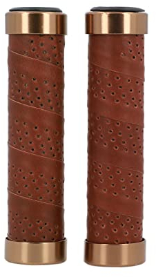 Gusti Echtes Leder - Nairo Q. Lenkergriff Fahrradgriff Ledergriff Braun Leder Metallring Rosegold