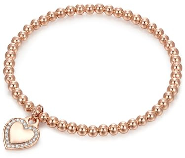 Lulu Jane Damen Kugelarmband Messing roségold Zirkonia weiß Herz Modeschmuckarmband