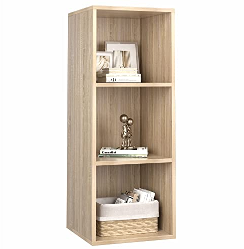 fevarbord Bücherregal mit 3 Fächern Bücherschrank Standregal Büroregal für Wohnzimmer Arbeitszimmer 30 x 30 x 80 cm Eiche