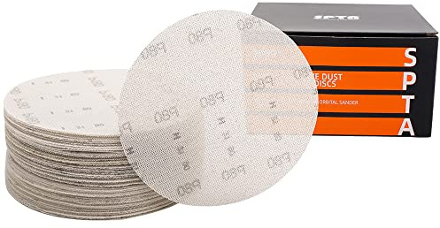 SPTA Netz-Schleifscheiben Ø 125 mm Klett/Korn 80/120/180/240/320/50 Stk zum Schleifen von Holz, Spachtel, Lack, Kunststoff/Staubfrei Schleifen für zufälligen Orbitalschleifer