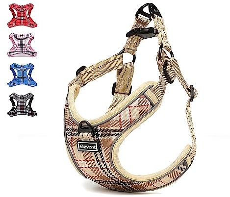 Elevant Hundegeschirr Einstellbar, Step-in Geschirr Reflektierend, Weich Gepolstert Atmungsaktiv Brustgeschirr für Kleine, Mittelgroße und Große Hunde, Haustiere, Welpen (XS, Beige Braun)