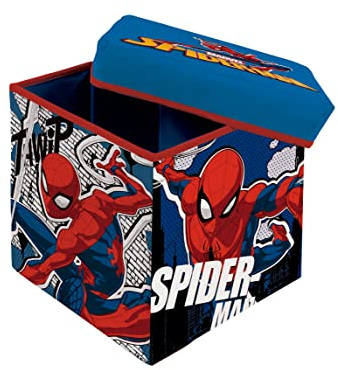 Superdiver - Coffre de rangement et tabouret Spiderman - Licence Officielle Marvel - 30x30x30 cm - Pouf pliable avec couvercle rembourré - Organisateur pour jouets