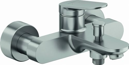 Duravit Wave Wannenarmatur Aufputz für 2 Verbraucher, Einhebel-Wannenmischer mit Keramikmischsystem und Rückflussverhinderer, Edelstahl Gebürstet