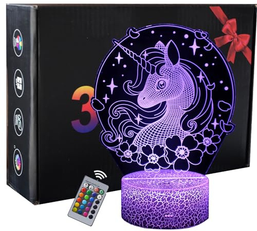 INTUPGD Einhorn Nachtlicht für Kinder, 3D Licht Lampe 16 Farbändernde mit Fernbedienung, Geschenke Geburtstag Schlafzimmer Dekor Lampe