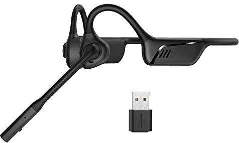 Smof Bluetooth trådlöst Air Conduction PC-headset med brusreducerande Boom Mic och USB Dongle, Open Ear-Bluetooth-hörlurar för affärer, kontor, onlinelektioner, körning, lek