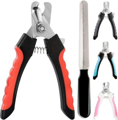 Pet Hunde Nagelschere - hundekrallen Schneider mit Sicherheitsmechanismus - Nagelschere Set mit Krallenschleifer - Schwarz Rot - Groß