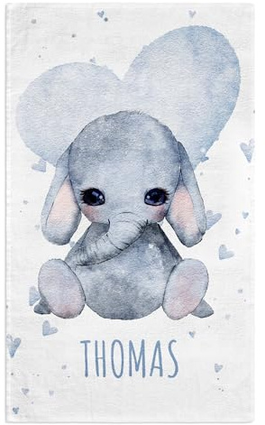 Pictogogo Personalisiertes Baby Kapuzenhandtuch mit Namen & süßem Tiermotiv | Extra weiches und saugfähiges Babybadetuch für Jungen und Mädchen | Baby Handtuch mit Kapuze (Elefant (Badetuch))