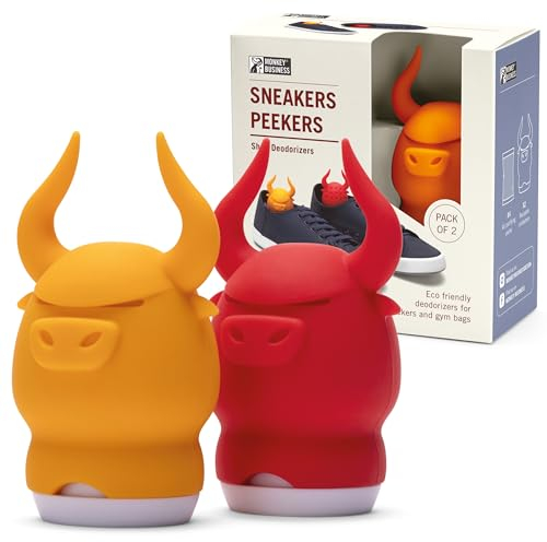 Monkey Business Shoe Odor Eliminators 2 Cute Bunny Deodorizers for Sneakers and Shoes, Activated charcoal also keeps wardrobes, lockers, and gym bags fresh Eco-friendly Refillable (Bull Head)