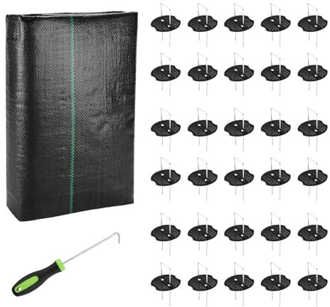 Homvvi Weed Control Membrane - Heavy Duty Weed Barrier Fabric 2M x 10M with 30 Weed Mat Pegs, UV Stabilised Weed Control Fabric for Garden Flower Beds Landscaping - Weed Suppressant Membrane