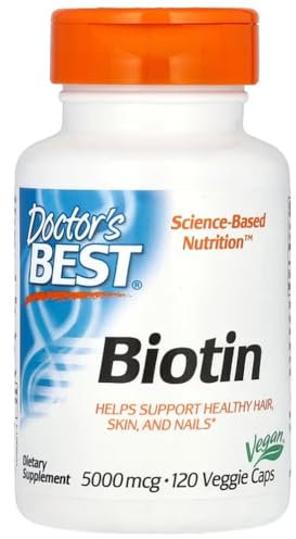 Doctor's Best - Biotin 5000 mcg | Fórmula potente para la salud del cabello, piel y uñas - 120 cápsulas vegetales
