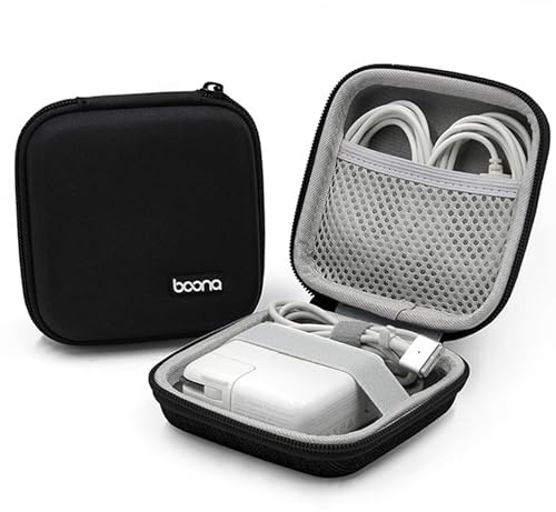 Linpr Portable Charger Case, Tech Pouch Travel Organizer, M, Black-Oxford | Hard Shell Electronic Storage for MacBook Power Adapter, Charging Cords, USB Drives, Power Bank Laptop Accessories