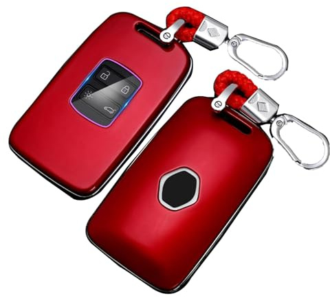 Wjelet Autoschlüssel Hülle für Renault, 4 Tasten Schlüsseltasche, Rot | Hergestellt aus leichtem ABS-Material–kratzfest, stoßsicher,Passform für Megane/Kadjar/Captur/Espace, inkl. Schlüsselanhänger