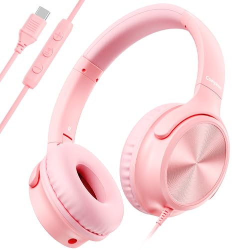 Cowyawn Casque USB Type C pour Enfants pour l'école, Casque Filaire pour Tout-Petits, Volume limité à 94 DB, Son stéréo HD, Casque Filaire Supra-auriculaire léger et Pliable pour Enfants/Adolescents