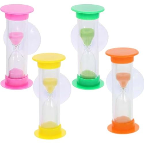 SULIUDAJI 4 Piezas Reloj Arena Temporizador Arena Reloj Arena Tres Minutos Reloj Arena Ventosa para Juegos, Cocina, Tiempo de Cepillado de Dientes Cálculo de Cuenta Regresiva