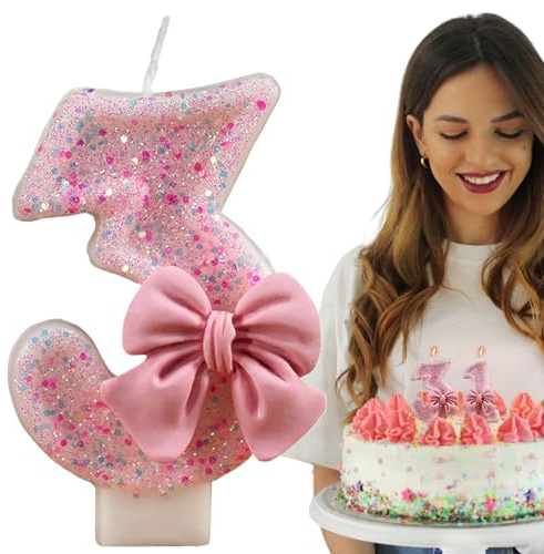 Teksome Numeri di candeline di compleanno, Candeline di compleanno per torta | Candela scintillante con decorazioni a fiocco | Forniture per feste Topper per torta di compleanno, decorazioni per feste