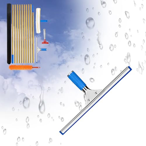 Rasqueta de Cristal Profesional,Limpiacristales Profesional,limpiacristales 35cm,Paño de Microfibra extraíble de 35 cm,para Ventanas Altas en Interiores (10.5m)