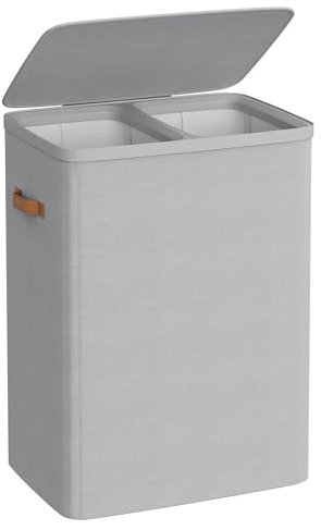 SONGMICS Wäschekorb, 170 L Wäschesammler 2 Fächer, Wäschesortierer, leichter Aufbau, mit Deckel und Griffen, herausnehmbarer Wäschesack, 56 x 40 x 75 cm, taubengrau LCB813G01