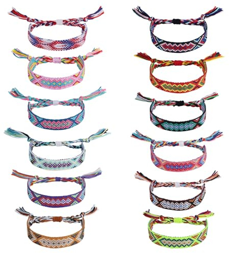 Mikovivi Geflochtene Freundschaftsarmbänder, 17-28 cm Geflochtene Freundschaftsarmbänder Verstellbare Schnurarmbänder Bunte Handgelenkarmbänder für Geburtstage Partygeschenke (12 Farben)