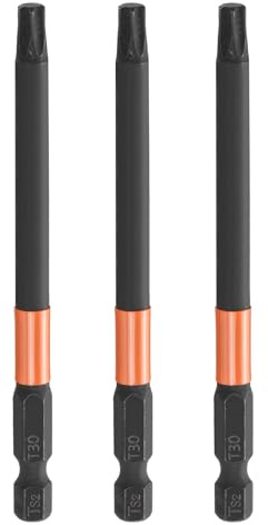 sourcing map Lot de 3 embouts de tournevis à tête Torx T30 de 100 mm de long avec tige hexagonale magnétique inviolable 6 points en forme d'étoile Noir phosphate S2 Outils électriques industriels