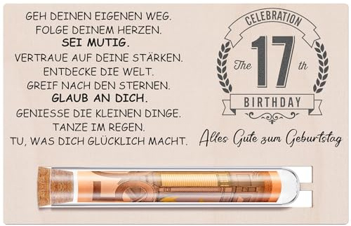 Otuuz 17. Geburtstag Geschenkset mit Reagenzglas und Holzkarte mit Gravur | Geburtstag Geschenk für Mädchen Jungen, Geburtstag Geld Gutschein, Verpackung, Geschenkverpackung