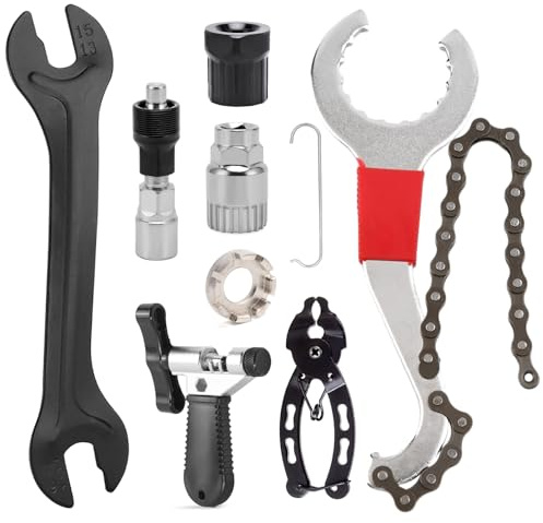 NEUSID 9 Piezas Kit Herramientas Bicicleta, Herramienta de Extracción de Cassette de Bicicleta con 5-11 Velocidades, Extractor Bielas Bicicleta, Llave de Cadena, Kit Extractor de Manivela