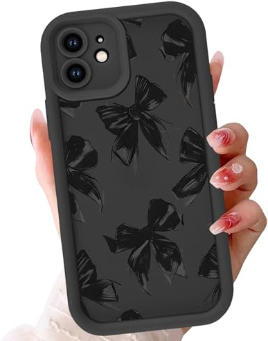 Yirlbey Cover per iPhone 12 Mini, Silicone Custodia con Papillon Disegni Aesthetic Fiocco Motivo Custodia, Antiurto Protezione Fotocamera Case per Donne Ragazza per iPhone 12 Mini 5,4, Nero Bow
