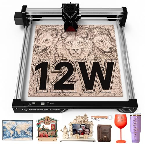 ATOMSTACK Swift 12W Incisore Laser Macchina Per Incisione Laser ad Alta Precisione 0,01mm per Personalizzazione Batch DIY, Tagliatore Laser per Legno,Area di Incisione 300x300mm (SWIFT 12W Nero)