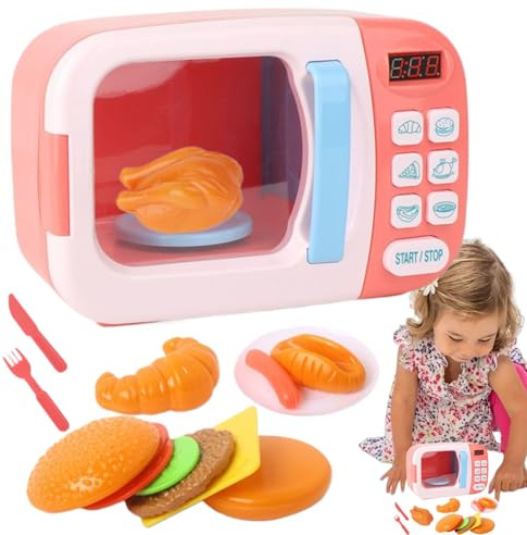 Horno Microondas de - de Cocina con Luces y Sonido - Microondas Simulador Interactivo con Temporizador Realista para Bebés Jugar a Cocinar en Hogar Guardería Aula