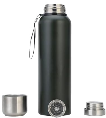XUDREZ Borraccia termica sottovuoto da 1,5 l, in acciaio inox, grande, senza BPA, anti-perdite, per sport, corsa, palestra, ciclismo (verde scuro)