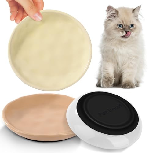 Ezvsevuo 3 Stück Katzennapf Flach Keramik, Futternapf Katze mit Rutschfestem Silikonboden, Bunter Katzenschüssel Anti Whisker Fatigue, Katze Napf, Katzenteller Napfset für Katzen und Kleintiere