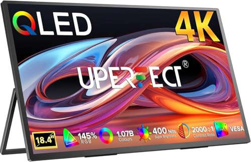 UPERFECT 18 Pollici 4K Monitor Portatile con Schermo Opaco QLED Eye-Care UHD 3840 * 2160 Staffa Integrata USB C Mini HDMI per PC Laptop Xbo Switch PS-5, Corpo in Metallo, Display Mobile Montabile VESA