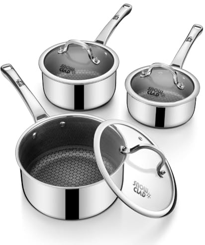 Kastrull i rostfritt stål 16 + 18 + 20 cm med lock, non-stick kastrull, kastrull induktion, värmebeständigt handtag, kastruller för alla typer av spisar, ugns- och diskmaskinssäker, PFOA-fri
