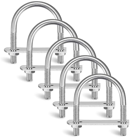 Lot de 5 étriers en U avec filetage M6 60 x 80 mm en acier inoxydable 304 - Colliers de serrage en U avec écrous - Sangles de cadre pour fixation de clôture, tube