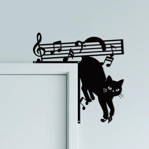 CUTHOLLOW Cat and Music Door Topper Sign Metal Wall Art Decor | 9.8x9.8 Double-Sided Metal Hanging Sign Door Frame Decor, Door Corner Accent Room Entryway & Home Housewarming Decoration