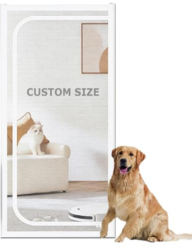 Custom Size Cat Proof Screen Door Pet Screen Door | Fly Curtain with Zipper, Prevent Cat Pet Escape, Keep Insects Out, Durable Polyester Mesh, Easy to Install