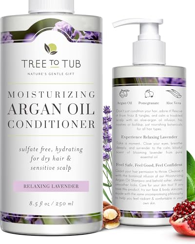 Tree To Tub Moisturizing Conditioner for Dry Hair & Dry Scalp - Hydrating Sulfate Free Argan Oil Conditioner & Vegan Hair Moisturizer for Women & Men w/Organic Coconut Oil, All Natural Lavender