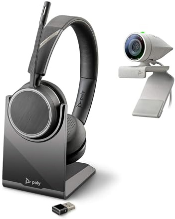 Poly Studio P5-kit med Voyager 4220 UC (Plantronics) – HD-videokonferenskamera med 1080p – professionell webbkamera och trådlöst stereoheadset-kit