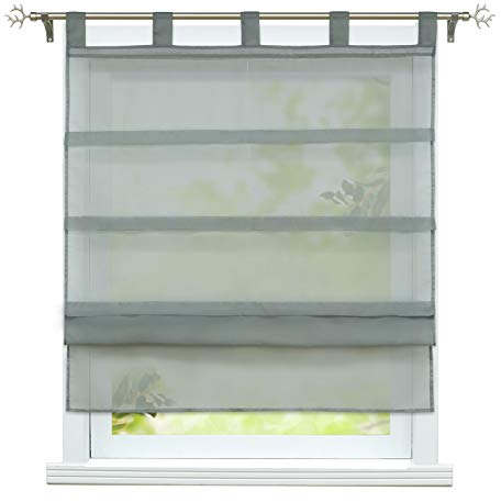 ESLIR Raffrollo mit Schlaufen Gardinen Küche Voile Raffgardinen Transparent Schlaufenrollo Modern Vorhänge Uni 1 Stück Grau #2 BxH 120x140cm 1 Stück