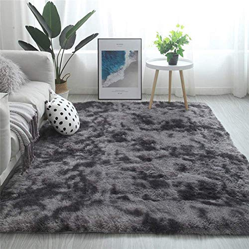 Tinyboy-hbq Teppich Wohnzimmer Hochflor Wohnzimmerteppich Langflor Flauschig für Esszimmer Kinderzimmer Schlafzimmer (200 x 200 cm, Schwarz grau)
