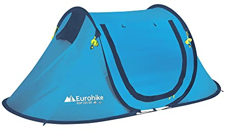 Eurohike Pop 200 Tent for 2 People with Sewn in Groundsheet, 2 Man, Easy to Pitch, Pop-Up Design, Lightweight (Blue)