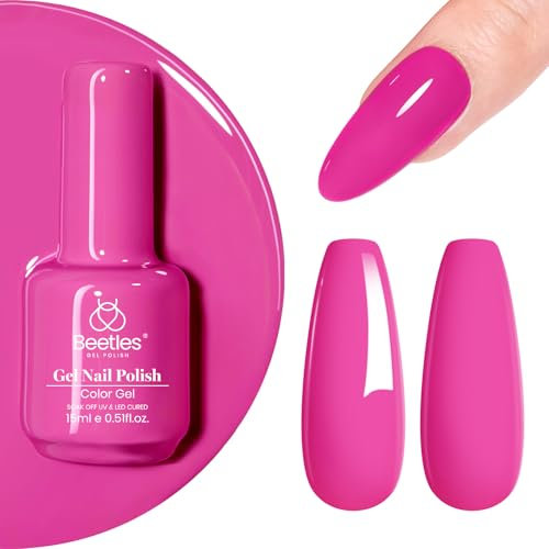 Beetles Gel Nail Polish, 1 Pcs 15ml Cosmos Bouquet Pink Gel Polish Soak Off Nail Lamp Needed Nail Art DIY Gel Nail Manicure Gift for Women