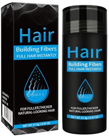 Fibras Capilares Negro, Hair Building Fibers, 27,5 g Polvos Volumen Pelo Hombre, Fibras Capilares Castaño Oscuro Spray Para la Pérdida de Cabello Masculino y Femenino