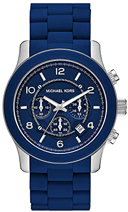 Michael Kors Runway Uhr für Herren, Chronographenwerk mit Edelstahl- oder Lederarmband, Blau, 45MM