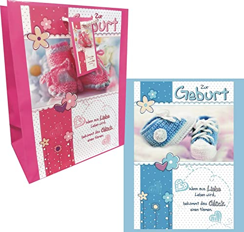 ILODA 6x Geschenktüten zur Geburt medium 17315 (3x für Mädchen und 3x für Jungen), Geschenktüte, Tüte Baby Geburt, Geschenktasche für Babys
