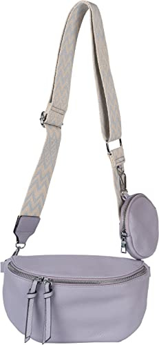 styleBREAKER Damen 2-Teilig Crossbody Bag Halbmond | 24x15x8,5 cm Kunstleder Umhängetasche, 86-138 cm Riemen mit Zick-Zack Rauten Muster, 2-Wege-Zipper, 11 cm Münzbörse.