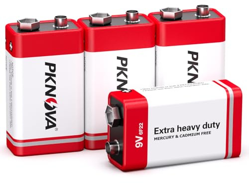 PKNOVA 9V Batteries Carbon 9 Volt Battery for Smoke Detector 9V 6F22 Square Battery, Long-Lasting, 4 Pack