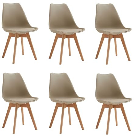 DEYARNA HOME Set di 6 Sedie da Pranzo Moderne, Sedie Imbottite per la Sala da Pranzo, Sedie da Cucina Scandinave con Gambe in Legno di Faggio (Marrone)